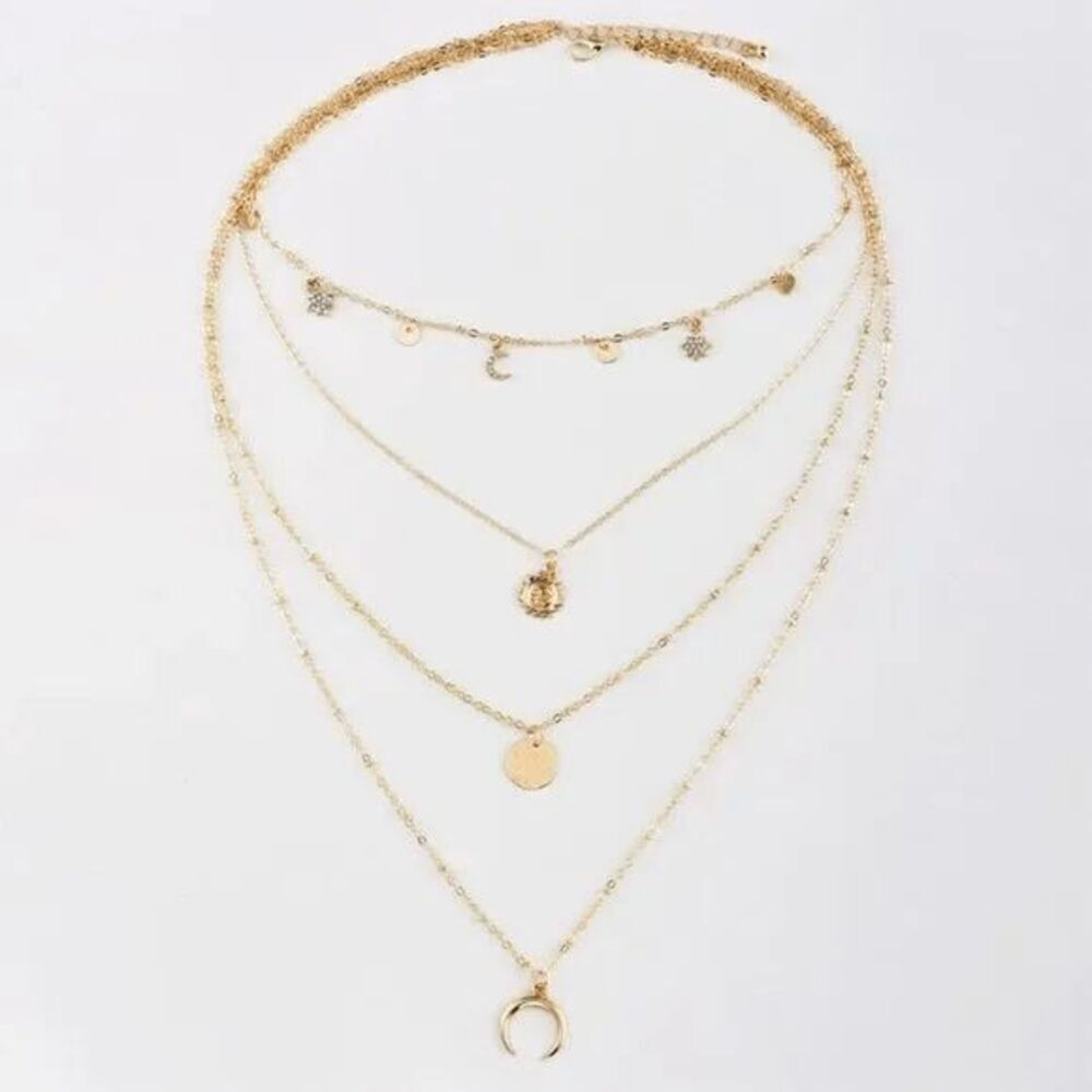 Women’s Layered Fashion Moon Sun Necklace - Picture 2 of 4